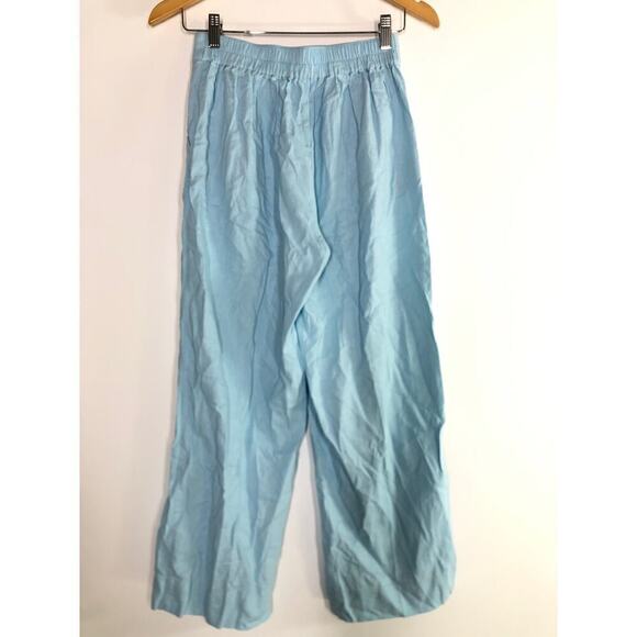 Madewell Pants Petite Pull-On Straight Crop Linen Blend Blue Heron NWT Size 14 - Picture 7 of 11
